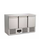 Banco Saladette in acciaio Inox AISI 304 ventilato  - 3 porte - capacità 368 Lt. - temp. -2° +8°C - GN 1/1 - mm 1365x700x850h