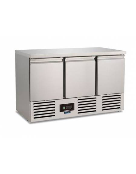 Banco Saladette in acciaio Inox AISI 304 ventilato  - 3 porte - capacità 368 Lt. - temp. -2° +8°C - GN 1/1 - mm 1365x700x850h