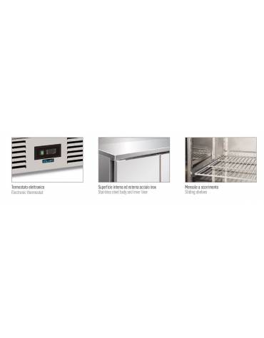 Banco Saladette in acciaio Inox AISI 304 ventilato  - 3 porte - capacità 368 Lt. - temp. -2° +8°C - GN 1/1 - mm 1365x700x850h