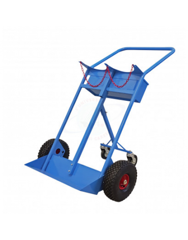 Carrello biposto per Bombole lt.40/50 con Ruote Antiforatura e Maniglione - Terza Ruota Posteriore