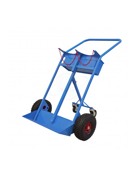 Carrello biposto per Bombole lt.40/50 con Ruote Antiforatura e Maniglione - Terza Ruota Posteriore