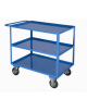 Carrello portatutto a 3 piani lisci, lamiera 20/10 alta portata - 4 ruote ( 2 fisse - 2 girevoli ) gomma piena Ø 140 - cm 60x90