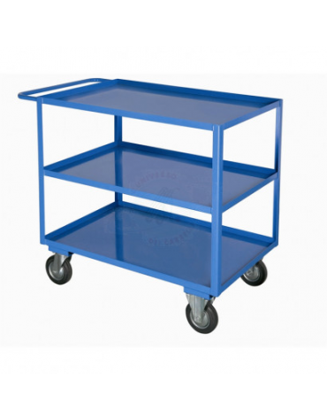 Carrello portatutto a 3 piani lisci, lamiera 20/10 alta portata 4 ruote ( 2 fisse - 2 girevoli con freno ) gomma piena  Ø 140 Di