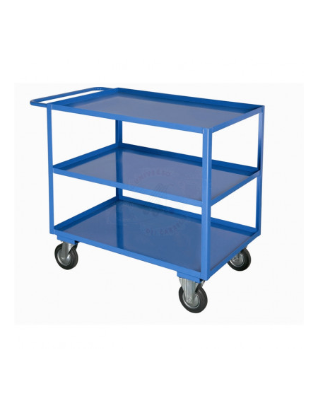 Carrello portatutto a 3 piani lisci, lamiera 20/10 alta portata 4 ruote ( 2 fisse - 2 girevoli con freno ) gomma piena  Ø 140 Di