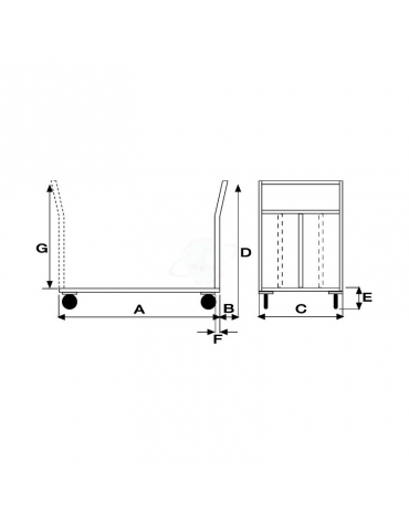Carrello con pianale in lamiera 20/10 , portata Kg.500 4 ruote (2 fisse-2 girevoli con freno) in gomma elastica Ø 200