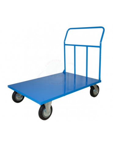 Carrello con pianale in lamiera 20/10 ,4 ruote girevoli in gomma elastica 200 -  piano cm 80x120
