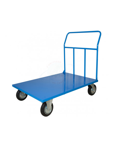 Carrello con pianale in lamiera 20/10, portata Kg.500 4 ruote girevoli di cui 2 con freno in gomma elastica - piano cm 80x120