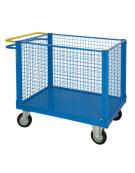 Carrello con Pianale con 4 sponde in rete con freno normalmente attivo 4 ruote Ø150 desmopan (2 fisse - 2 girevoli), Dim. cm 60x