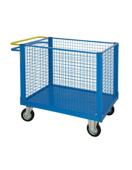 Carrello con Pianale con 4 sponde in rete con freno normalmente attivo 4 ruote Ø150 desmopan (2 fisse - 2 girevoli), Dim. cm 60x