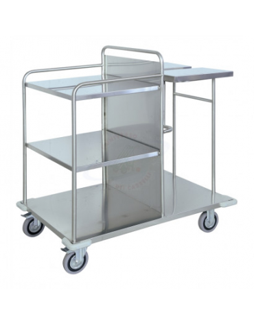 Carrello in acciaio INOX AISI 304 4 ruote - gomma grigia antitraccia Ø125 - cm 135x67,5x114,5h