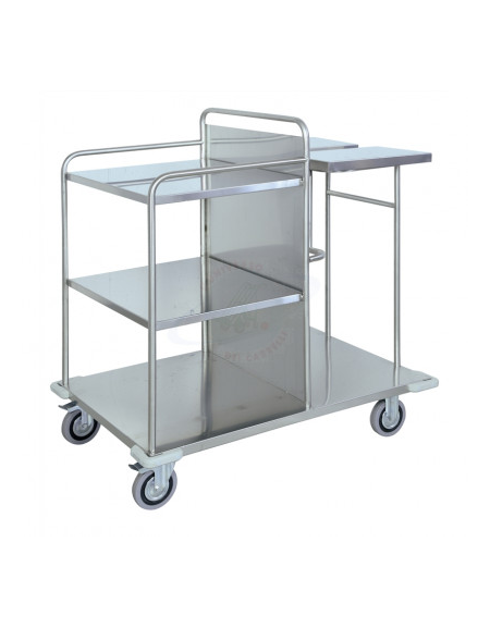 Carrello in acciaio INOX AISI 304 4 ruote - gomma grigia antitraccia Ø125 - cm 135x67,5x114,5h