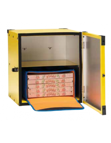 Box pizza non coibentato, ripiano centrale per 2 borse termiche diametro cm 33 - Colore Giallo - cm 46x47x50h