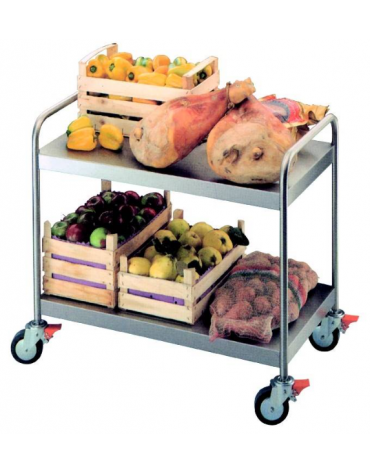 CARRELLO ACCIAIO INOX 2 RIPIANI PER TRASPORTI PESANTI