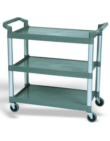 CARRELLO SERVIZIO A 3 PIANI IN PLASTICA CON ASTE DI SUPPORTO IN ALLUMINIO - Portata Kg 120 - cm 103x50x96h