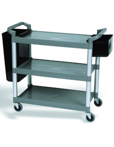CARRELLO SERVIZIO A 3 PIANI IN PLASTICA CON ASTE DI SUPPORTO IN ALLUMINIO - Portata Kg 120 - cm 103x50x96