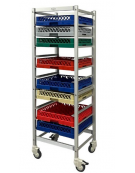CARRELLO INOX PORTA PER CESTELLI CM 50x50 - 11 RIPIANI - 4 RUOTE DI CUI 2 CON FRENO - mm 520x580x1770h