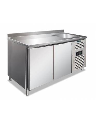 Tavolo refrigerato 0/+10°C due porte con lavello cm 142x70x115h