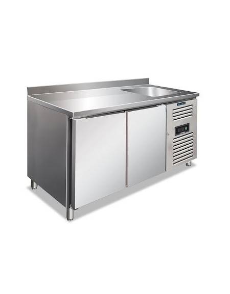 Tavolo refrigerato 0/+10°C due porte con lavello cm 142x70x115h