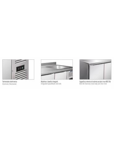 Tavolo refrigerato 0/+10°C due porte con lavello cm 142x70x115h