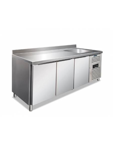Tavolo refrigerato con 3 porte e con lavello cm 187x70x115h