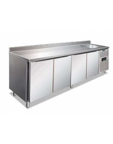 Tavolo Refrigerato GN 1/1 con 4 porte e piano con lavello cm 232x70x115h