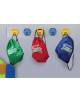 Attaccapanni a muro per scuola a 5 posti con grucce colorate di design - Colori grucce  blu , verdi , arancione o verde chiaro -