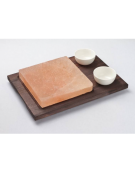 PIASTRA SALE QUADRATA CON BASE LEGNO E 2 CIOTOLE IN PORCELLANA - Larghezza mm 200 - Profondità mm 200