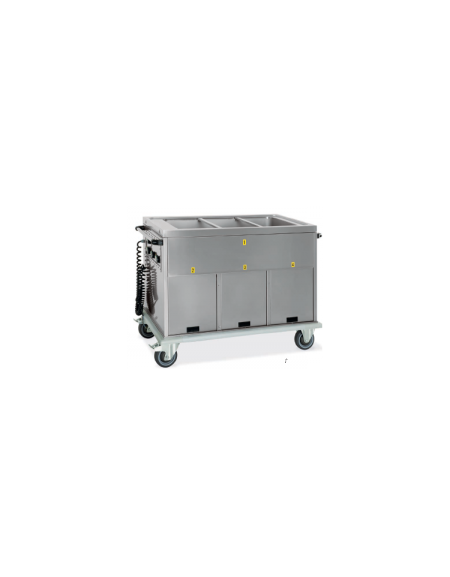 Carrello termico armadiato-vasca unica 3x1/1GN 1 vano neutro, 2 vani riscaldati cm 134x72x96h