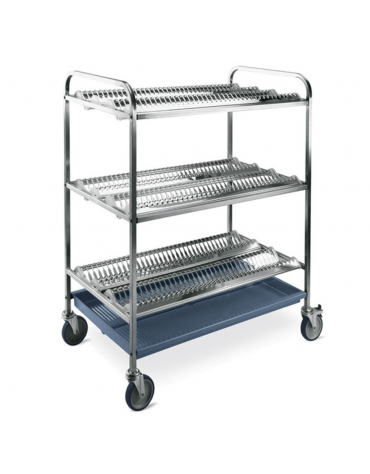 Carrello scolapiatti inox a 3 piani - Portata 216 piatti Ø cm 16÷26 - cm 102x62x121h