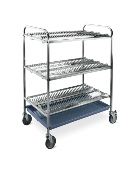 Carrello scolapiatti inox a 3 piani - Portata 216 piatti Ø cm 16÷26 - cm 102x62x121h