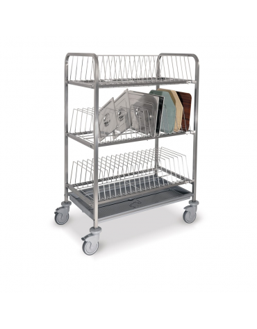 Carrello scolavassoi-scolacoperchi - portata 60 pz - cm 102x62x143h