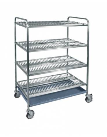 Carrello inox AISI 304 con N° 4 piani scolapiatti - portata N° 288 Piatti Ø cm 16÷26 - cm 102x62x159h