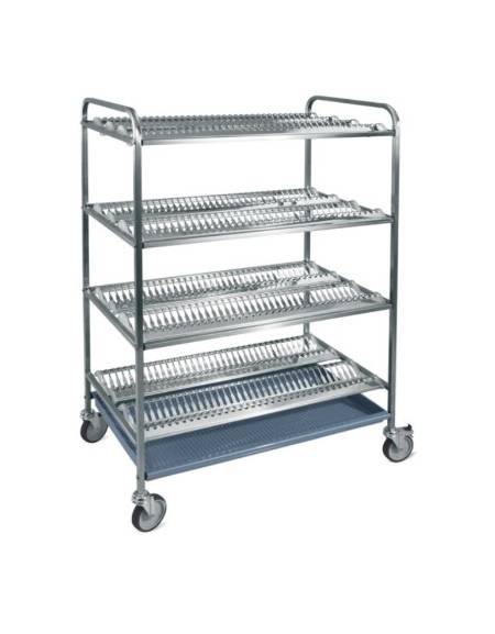 Carrello inox AISI 304 con N° 4 piani scolapiatti - portata N° 288 Piatti Ø cm 16÷26 - cm 102x62x159h