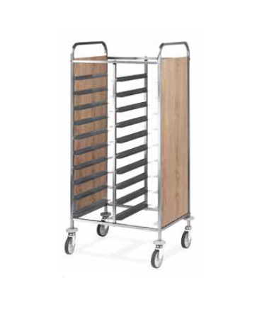 Carrello portavassoi pannelli in nobilato colore ciliegio - Portata vassoi 20GN cm 80x60x150h
