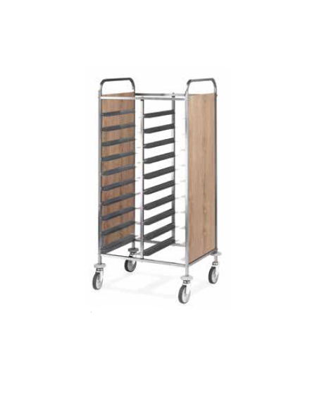 Carrello portavassoi pannelli in nobilato colore ciliegio - Portata vassoi 20GN cm 80x60x150h