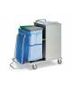 CARRELLO LAVANDERIA CHIUSO IN ACCIAIO INOX - N° 2 SUPPORTI PER SACCHI SPAZZATURA DA 70 LITRI + N° 3 RIPIANI CM 133X65X114H