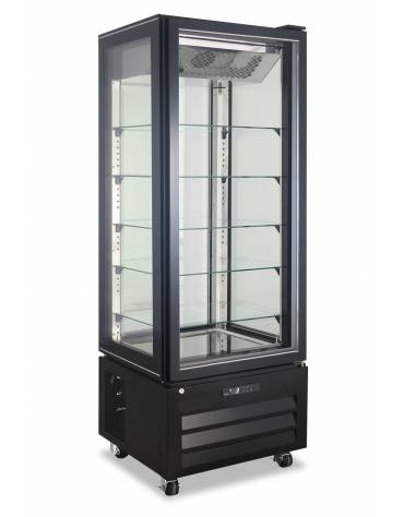 Vetrina Pasticceria ventilata no frost +2°/+8°C con 4 lati in vetro - colore nero - 1 porta - capacità 340 Lt - cm 65x65x195h