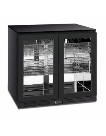 Frigo sottobanco SUBZERO 2 porte a vetro senza cornice con maniglia integrata - Colore nero - Statico con agitatore -2°C/+8°C