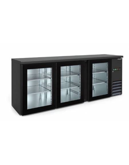 Frigo retro banco bar 3 porte a vetro - Refrigerazione ventilata +0/+8°C - Colore nero - Classe C - cm 200,2x51,3x86h