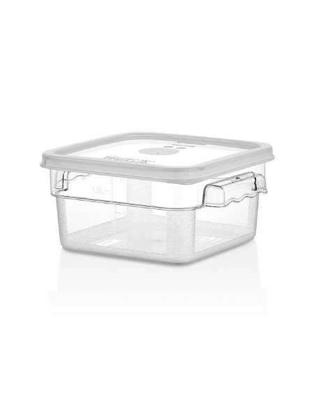 BARATTOLO CONTENITORE QUADRATO IN POLICARBONATO TRASPARENTE PER ALIMENTI - Capacità Lt 1,9 - cm 18,1x18,1x9,7