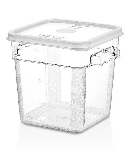 BARATTOLO CONTENITORE QUADRATO IN POLICARBONATO TRASPARENTE PER ALIMENTI - Capacità Lt 3,8 - cm 18,1x18,1x18,5h