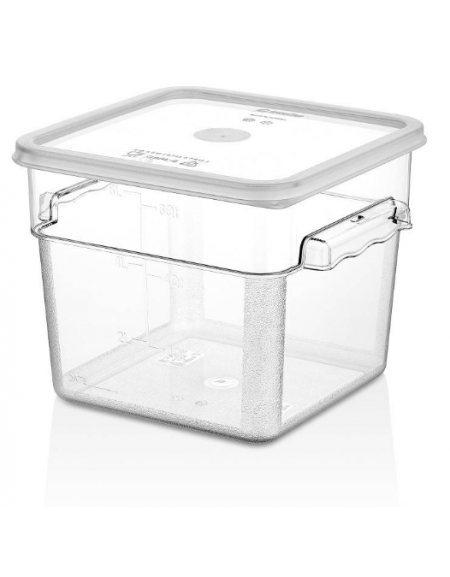 BARATTOLO CONTENITORE QUADRATO IN POLICARBONATO TRASPARENTE PER ALIMENTI - Capacità Lt 7,6 - cm 22,5x22,5x23,5h