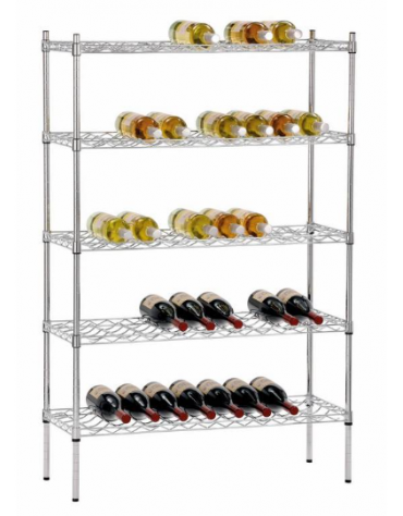 SCAFFALE PER VINO IN ACCIAIO CROMATO A 5 RIPIANI - 9 BOTTIGLIE PER RIPIANO - cm 90x35x139h