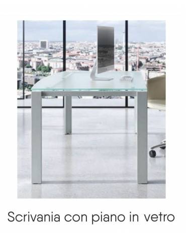 Scrivania direzionale vetro sagomata con gambe in metallo - cm 205x100x73h