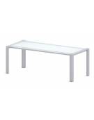 Scrivania direzionale vetro sagomata con gambe in metallo - cm 205x100x73h