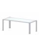Scrivania direzionale vetro sagomata con gambe in metallo - cm 205x100x73h