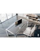 Scrivania direzionale vetro sagomata con gambe in metallo - cm 205x100x73h
