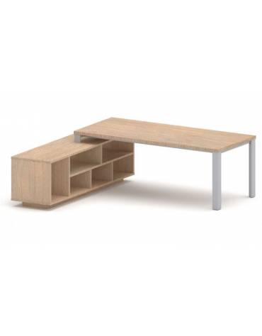 Scrivania direzionale dritta con gambe in metallo e servente - Colori a scelta - cm 209x200x75h