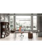 Scrivania direzionale dritta con gambe in metallo e servente - Colori a scelta - cm 209x200x75h