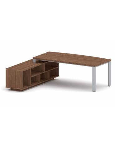 Scrivania direzionale sagomata con gambe in metallo e servente - Colori a scelta - cm 229x200x75h